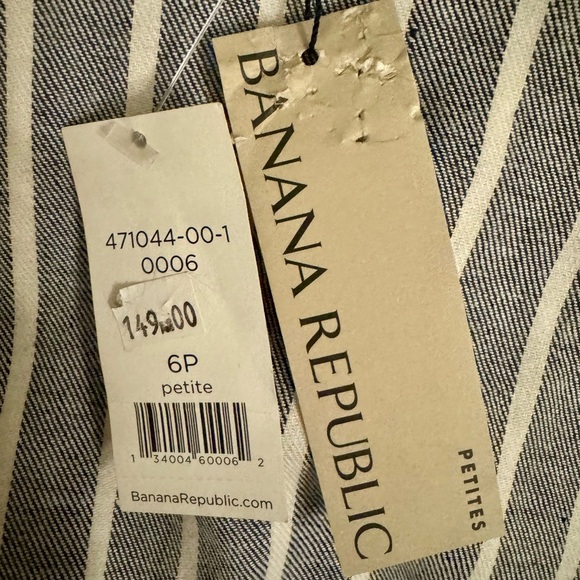 NWT ~ Banana Republic Factory Wide-Leg Linen Blue and Cream Jumpsuit ~ SZ:6P - Picture 11 of 12